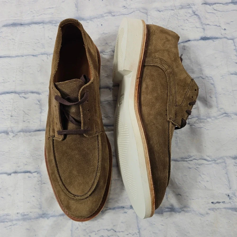 Allen Edmonds Waylon Suede Moc Derby Mens 9.5 Olive Brown Italian Leather Shoes